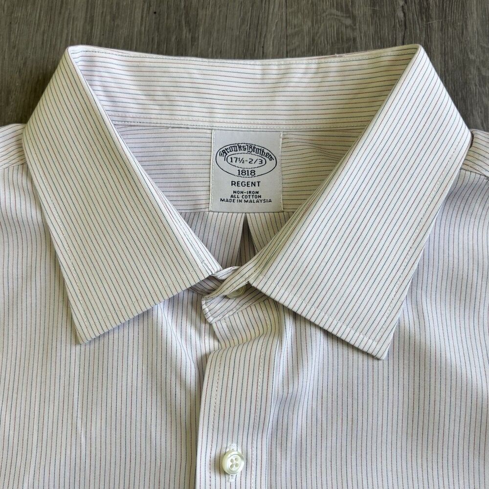 Brooks Brothers Regent Dress Shirt White with Thin Multicolor Pinstripes